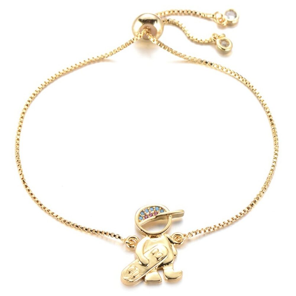 Skater Boy Cute Son Hobby Sport Gold Bracelet